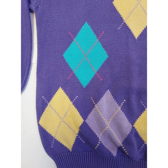 Vintage Mens Tulchan Purple Cotton Argyll Diamond Knit Crew Neck Pullover Size M - Picture 3 of 8